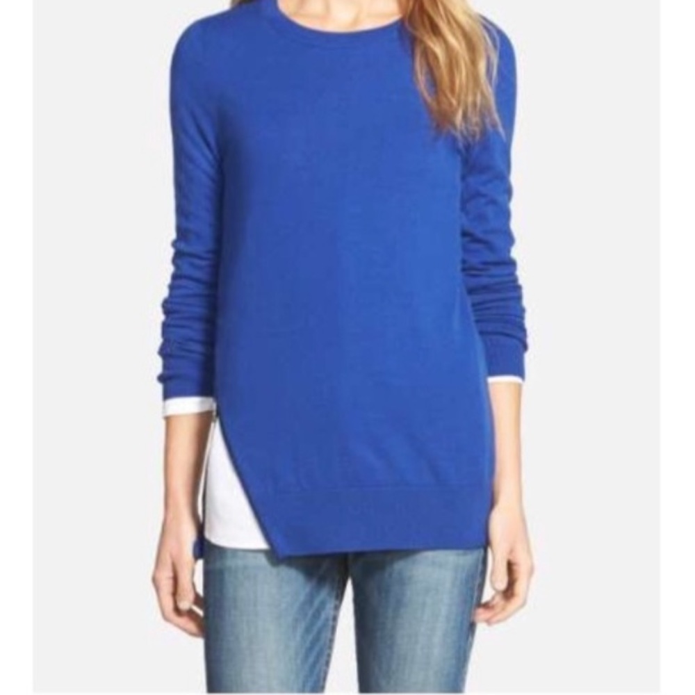 Halogen Zip Detail Pullover Sweater in Blue Mazarine
